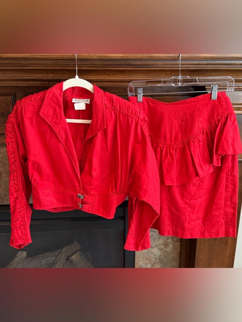 Vintage red cropped jacket and ruffle skirt set western cowgirl 80s XS/S